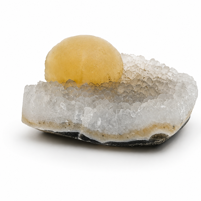 Yellow Botryoidal Fluorite on Quartz Cluster #9
