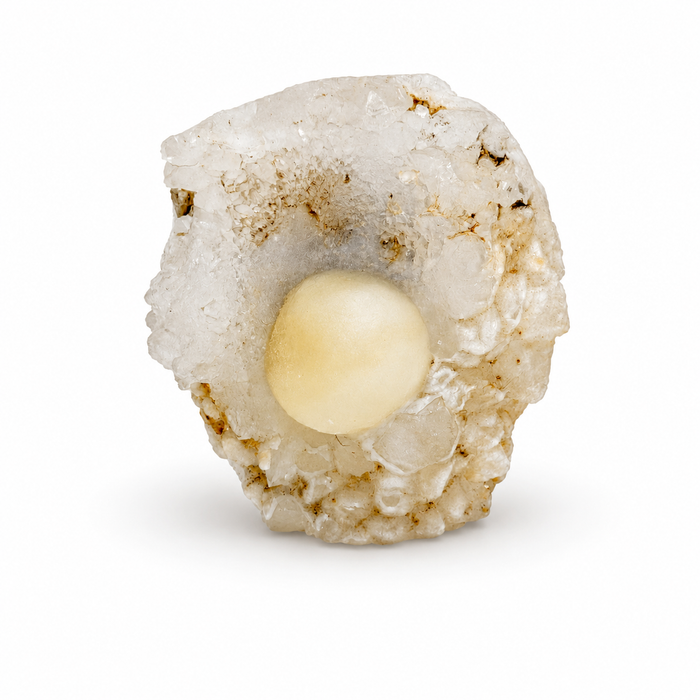 Cream Yellow Botryoidal Fluorite on Quartz Cluster #17