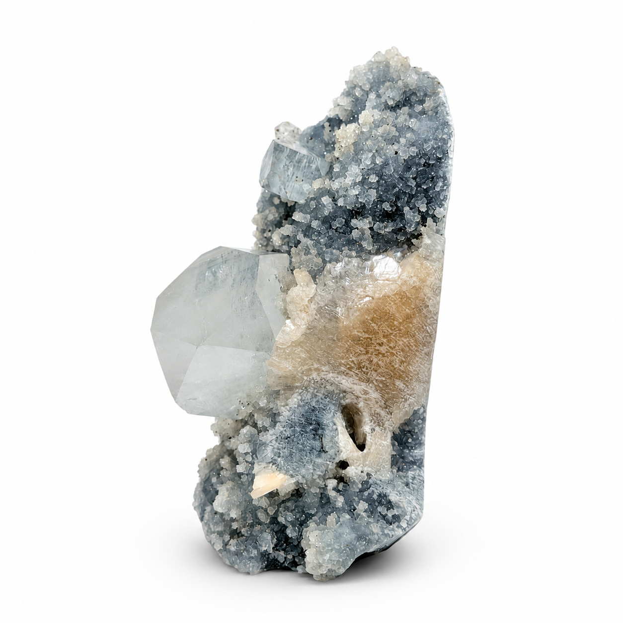Apophyllite on Blue Quartz Druzy Cluster No. 4