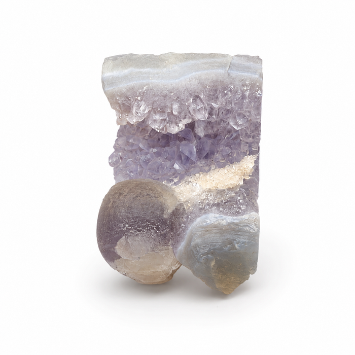 Purple Botryoidal Fluorite on Quartz Cluster #6