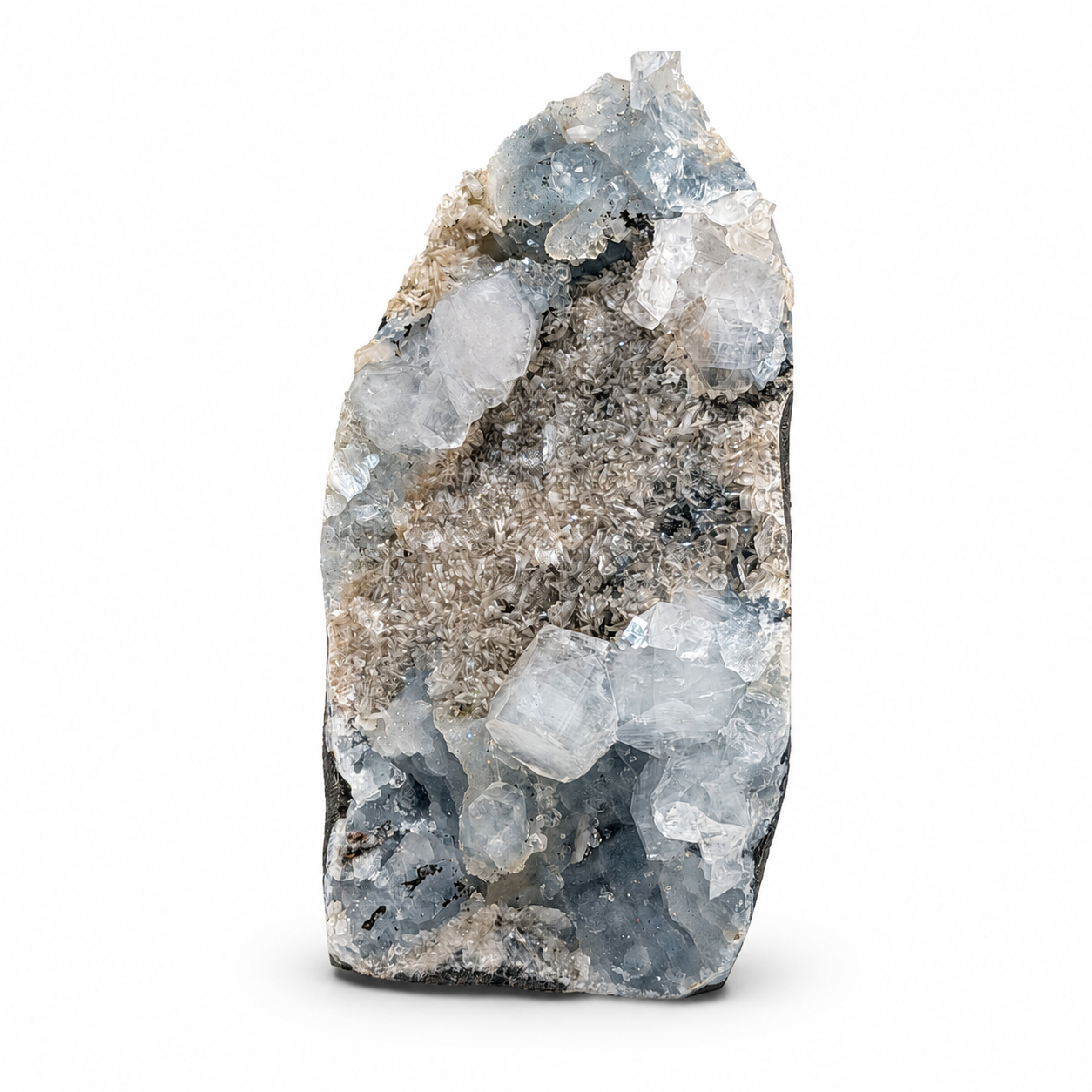 Apophyllite with Stilbite on Blue Quartz Druzy Cluster #7