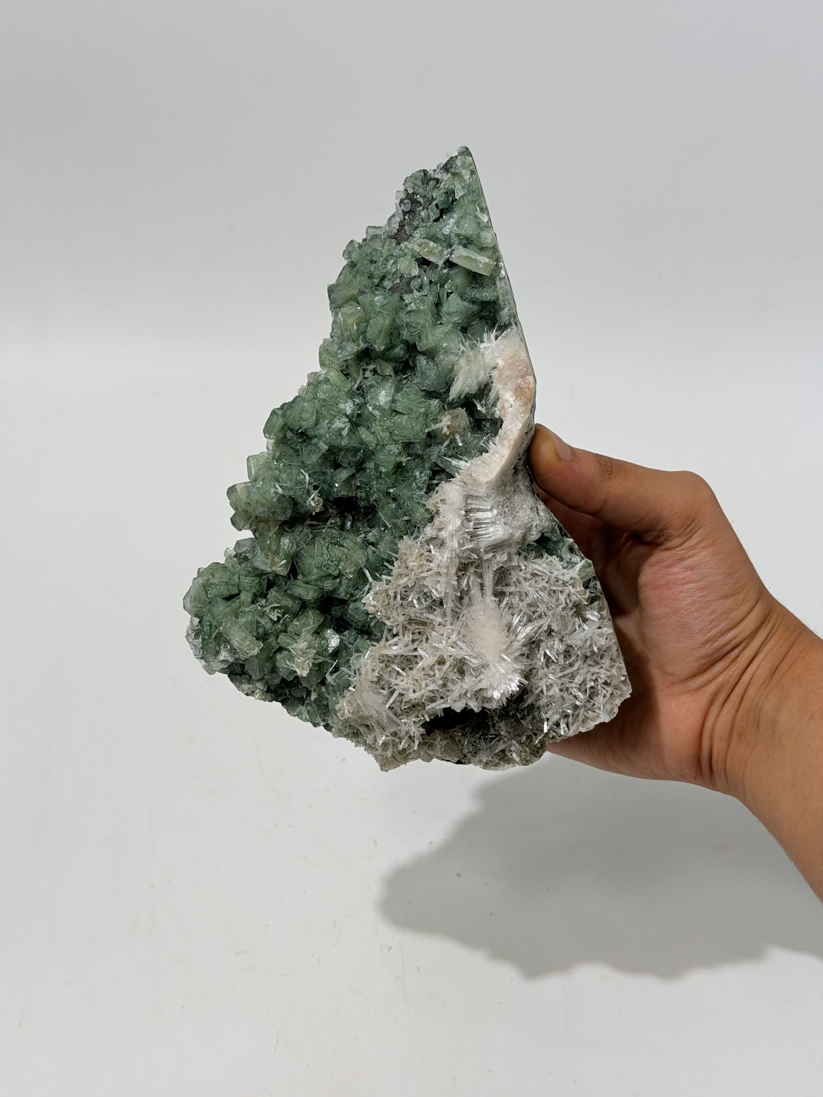 Green Apophyllite Cluster with White Scolecite