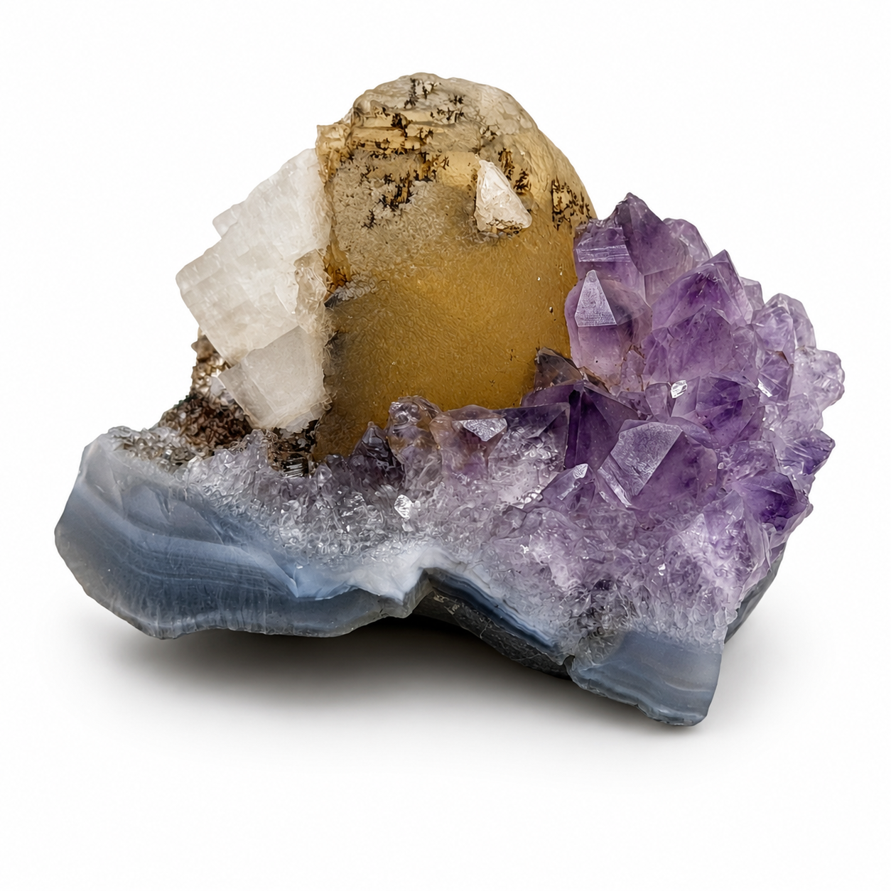 Yellow Fluorite Ball on Amethyst Quartz Cluster No. 18