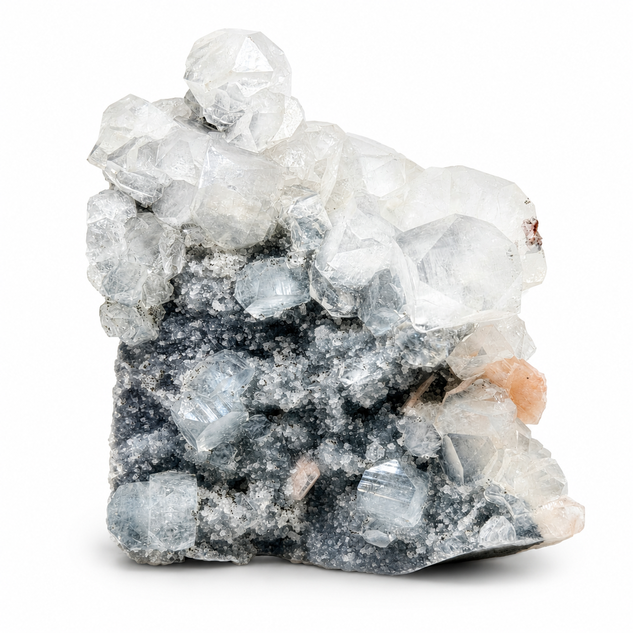 Apophyllite on Blue Quartz Druzy Cluster No. 10