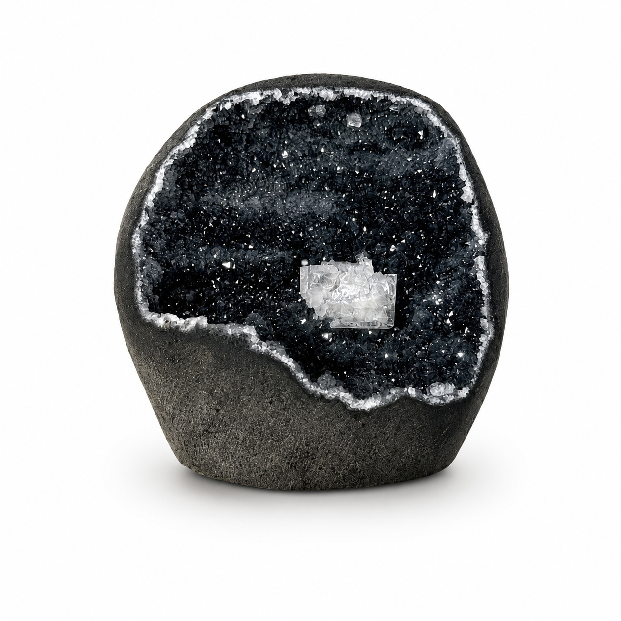 Apophyllite on Black Botryoidal Chalcedony Cluster #15