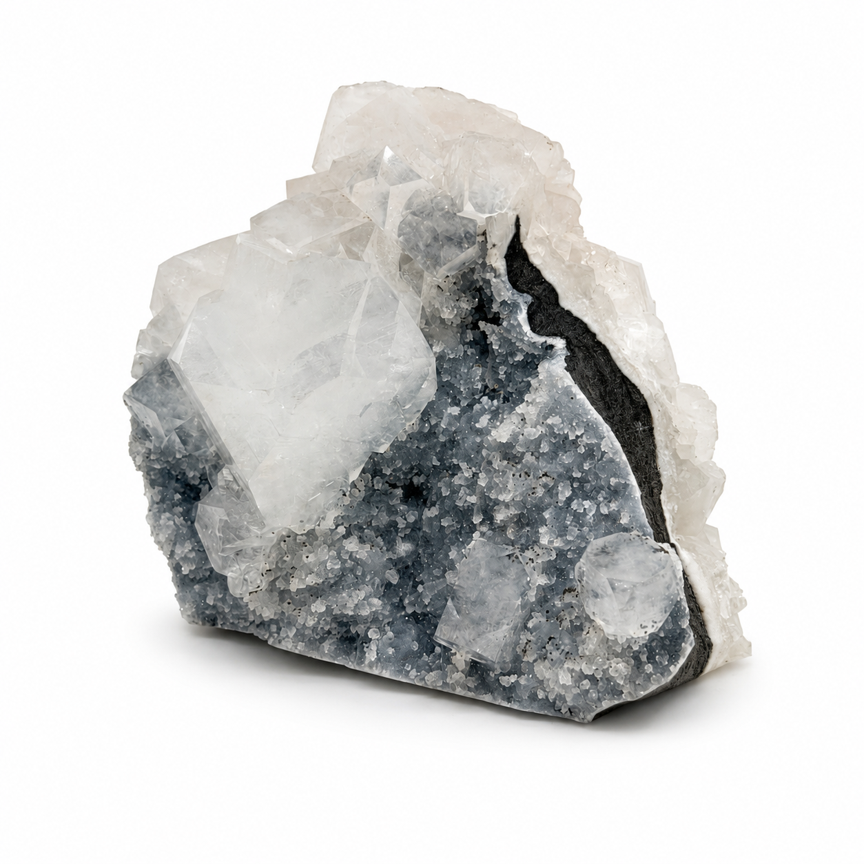 Apophyllite on Blue Quartz Druzy Cluster No. 8