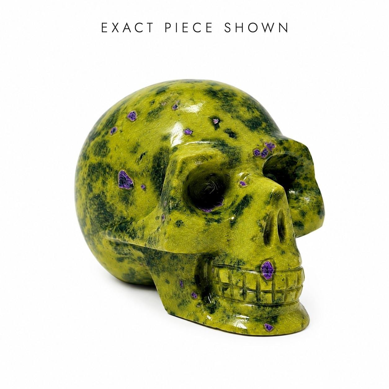 310 g Atlantisite Skull — Polished Green and Purple Crystal Carving from Australia