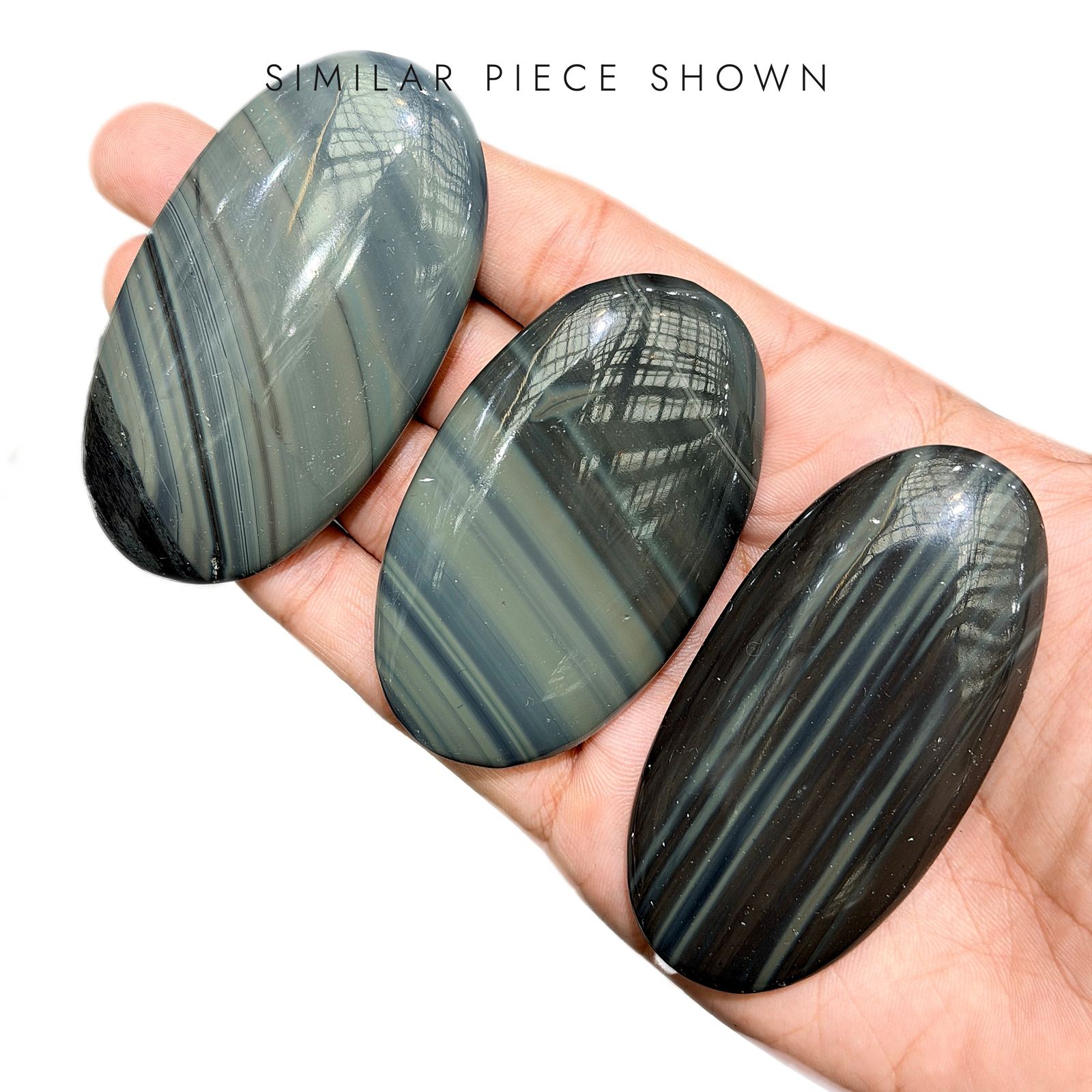 Platinum Obsidian Palmstone - Silvery Blue-Grey Stripes & Polished Lustre