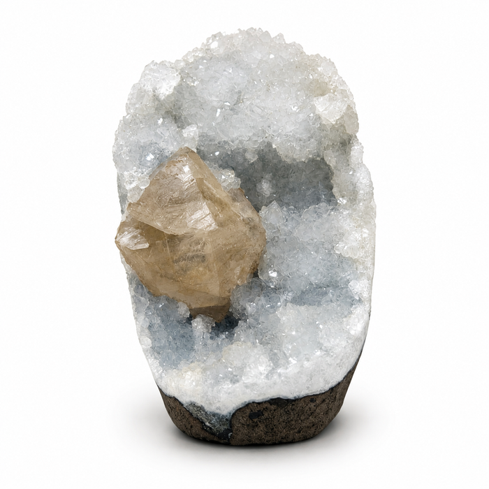 Honey Calcite Cluster on Blue Quartz #13