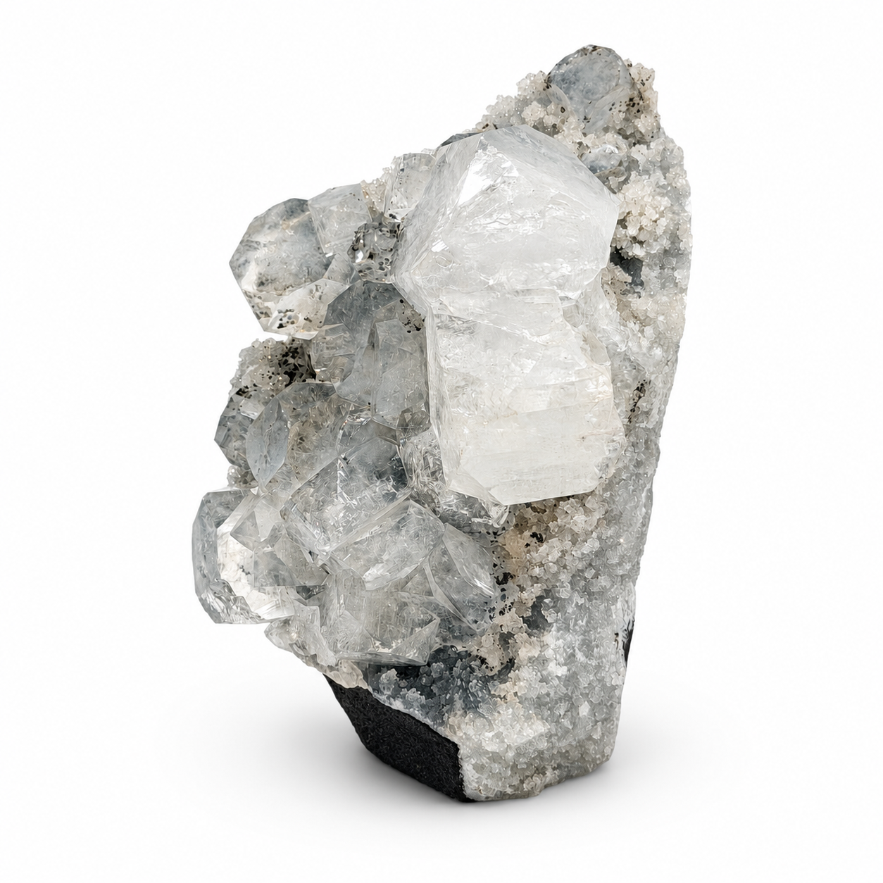 Apophyllite on Blue Quartz Druzy Cluster No. 6