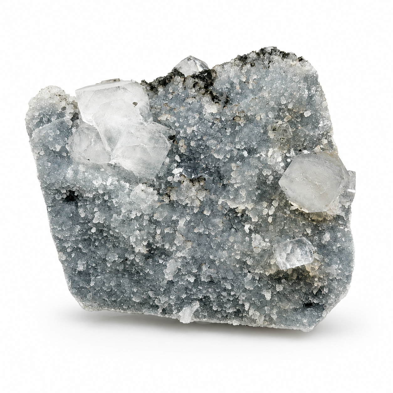 Apophyllite on Blue Quartz Druzy Cluster No. 3