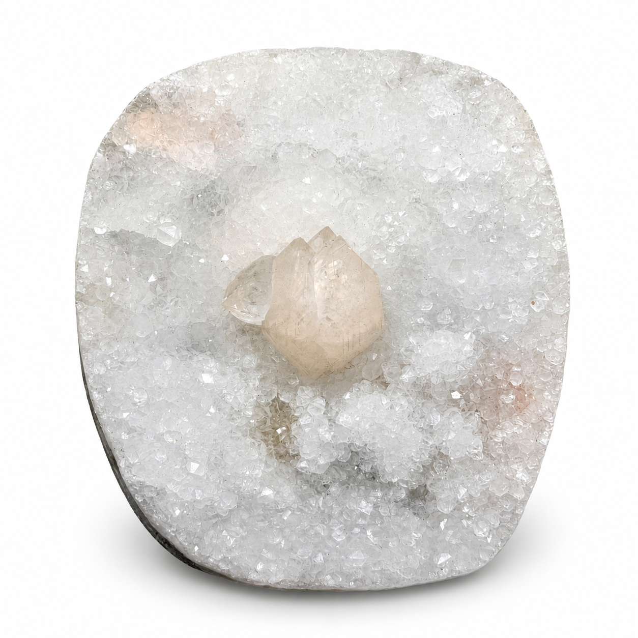Calcite on Quartz Druzy #11- Honey Crystal in Druzy Oval