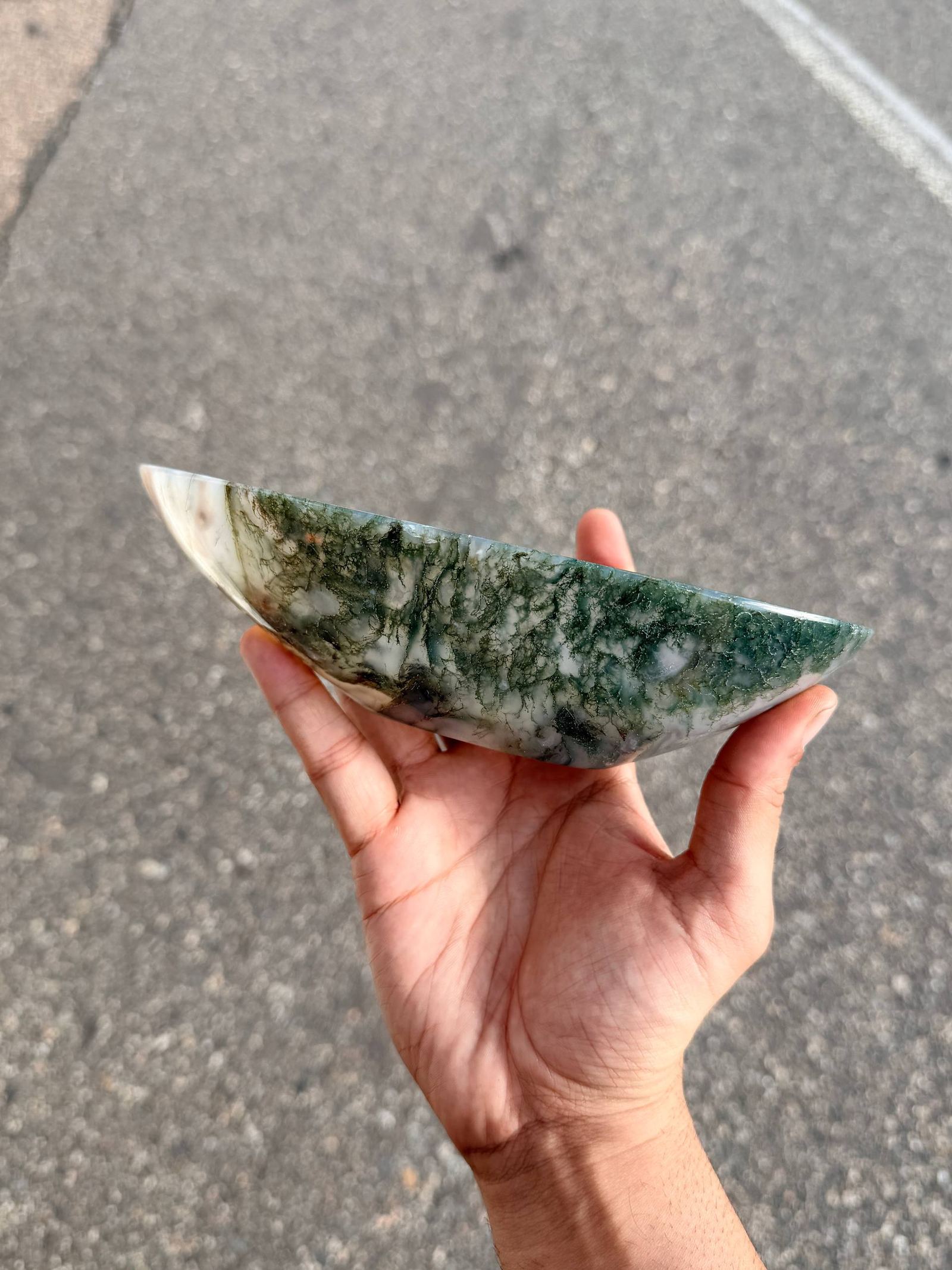 Moss Agate Bowl: Polished Green and White Crystal Dish